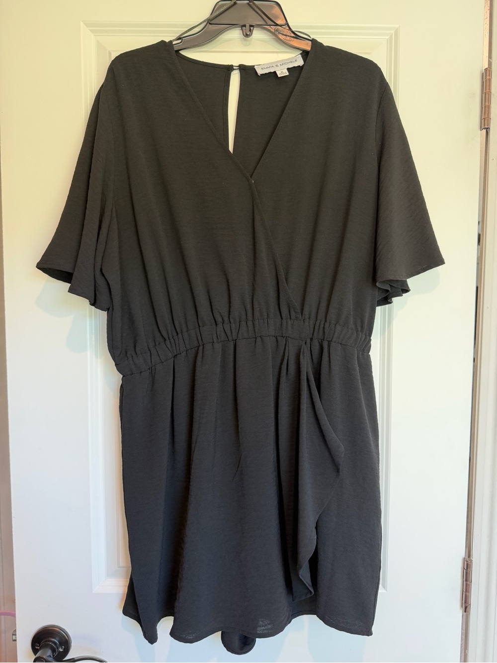 Emma & Michele Black Romper with V- Neck